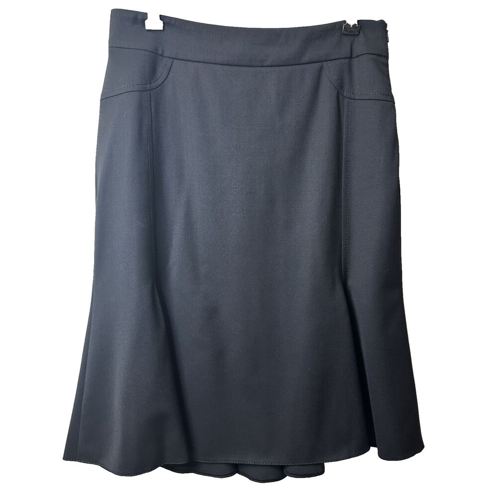 BLUMARINE Women's Black Lana Wool Below Knee A-Line Skirt Sz 8/44 Italy